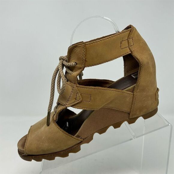 Sorel Women's Joanie Brown Leather Lace Up Wedge Sandals Size 11 Casual Summer - Picture 3 of 13